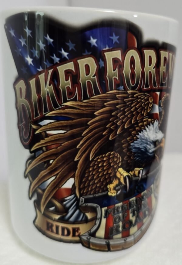 15 Oz Sublimated Coffee Cup - Biker Ride or Die - Image 2