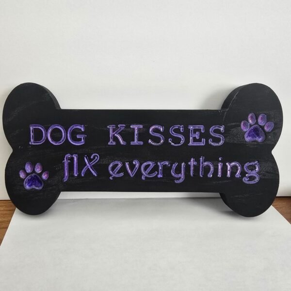 Dog kisses fix everything Pet Sign - Purple/Black