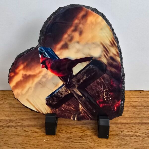 Cardinal on cross heart slate